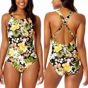 NWT Hurley XS Hibiscus Floral UPF 50+ Stretch Midweight One Piece Swimsuit